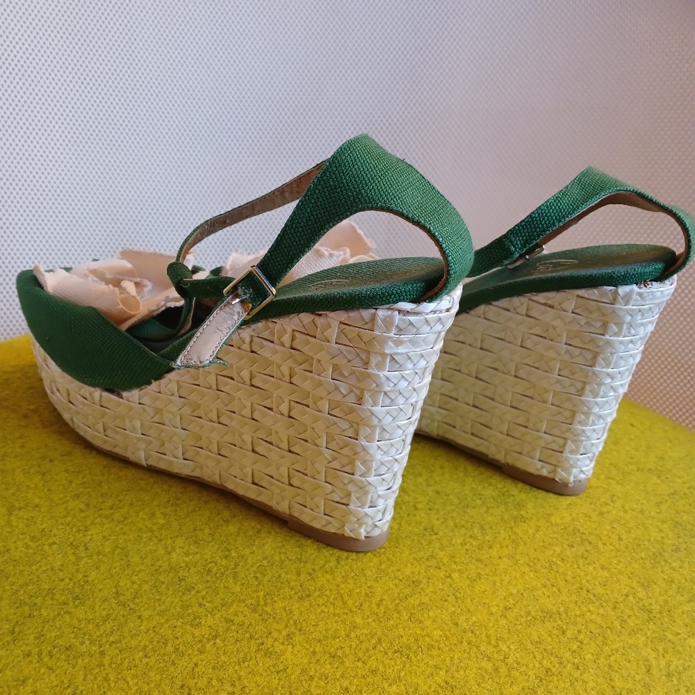 Castaner Green Floral Wedges